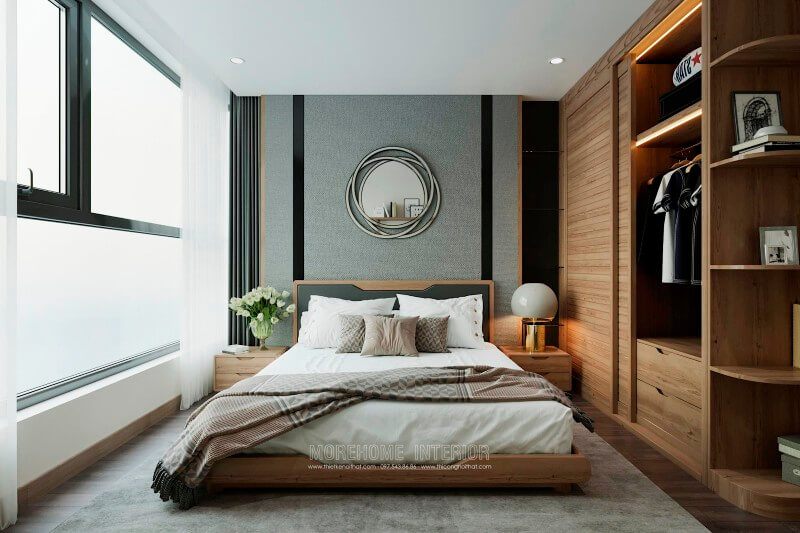 Giường ngủ hiện đại có chân kiểu dáng thấp tạo cảm giác rộng thoáng và chắc chắn hơn cho không gian phòng ngủ